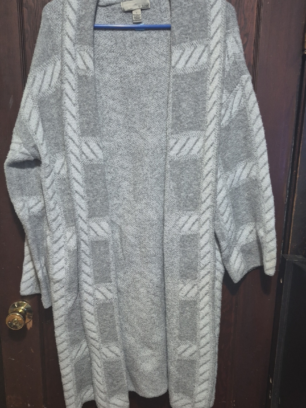 Light Gray Open-Front Longline Knit Cardigan